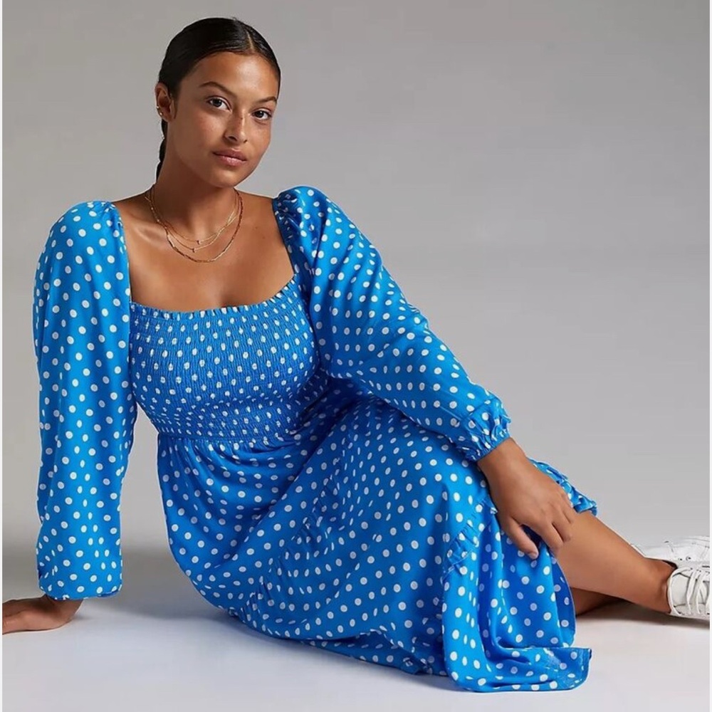 Blue and White Polka Dot Women's Dress